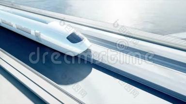 桥上<strong>未来</strong>派旅客列车的三维模型。 开得很快。 <strong>未来</strong>的概念。 现实的4k动画。